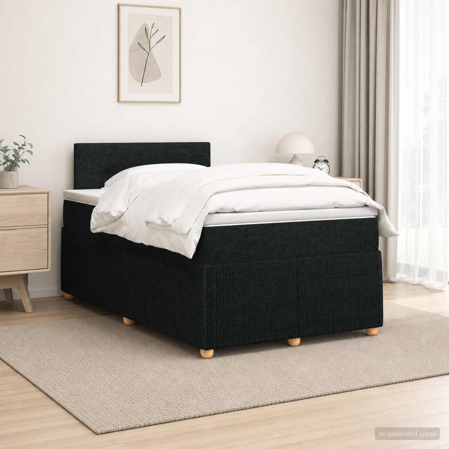 Boxspring ágy matraccal fejtámlával Fekete 120 x 190 cm Szövet