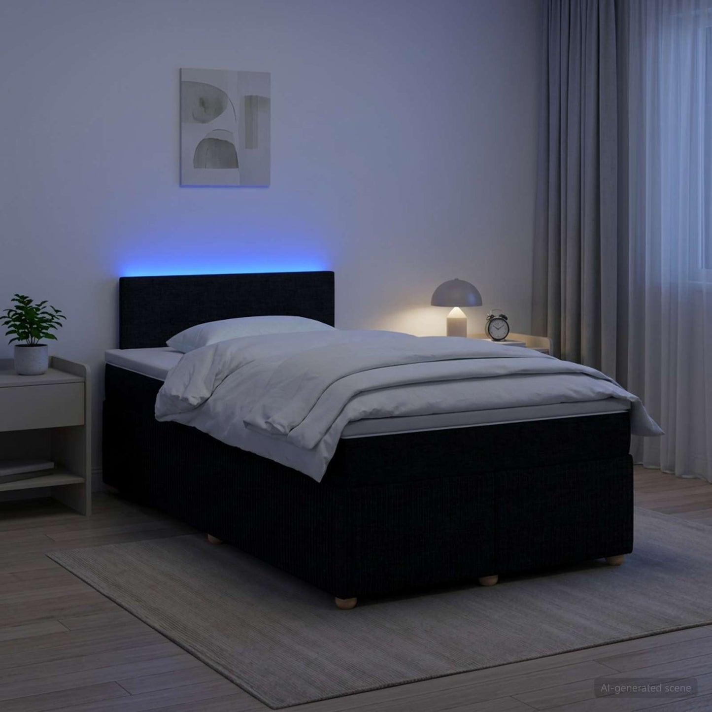 Boxspring ágy matraccal fejtámlával Fekete 120 x 190 cm Szövet