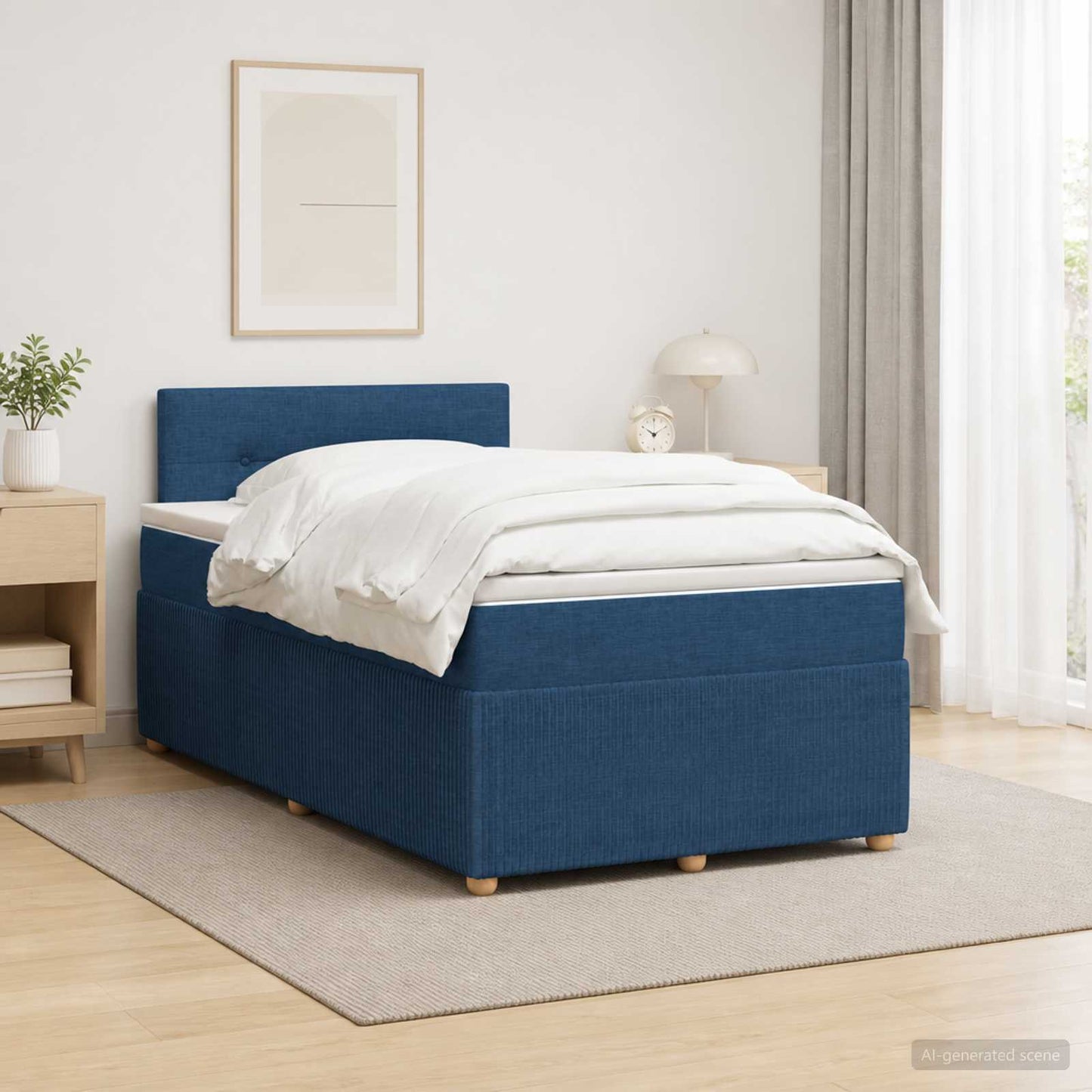 Boxspring ágy matraccal LED szalagokkal Kék 120 x 190 cm Szövet
