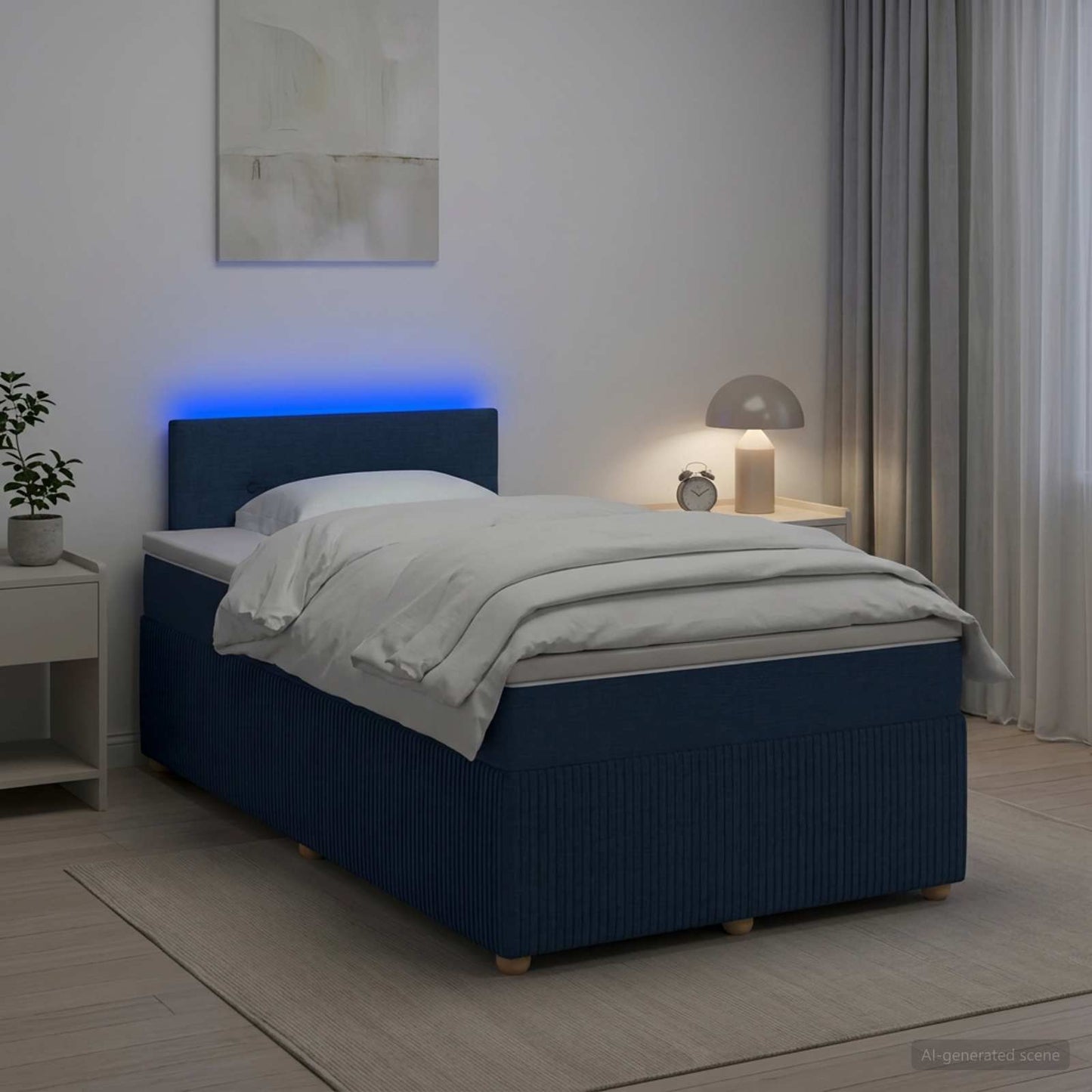 Boxspring ágy matraccal LED szalagokkal Kék 120 x 190 cm Szövet