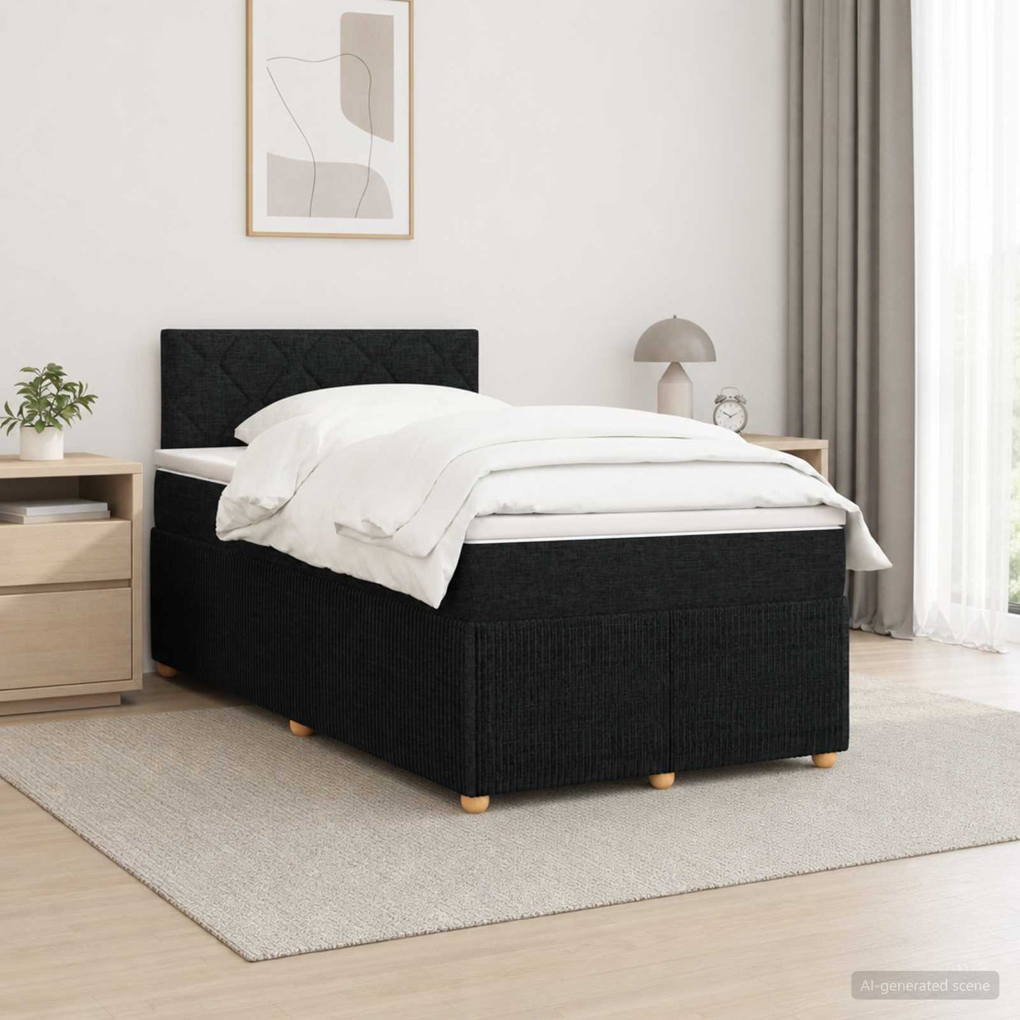 Boxspring ágy matraccal fejtámlával Fekete 120 x 190 cm Szövet