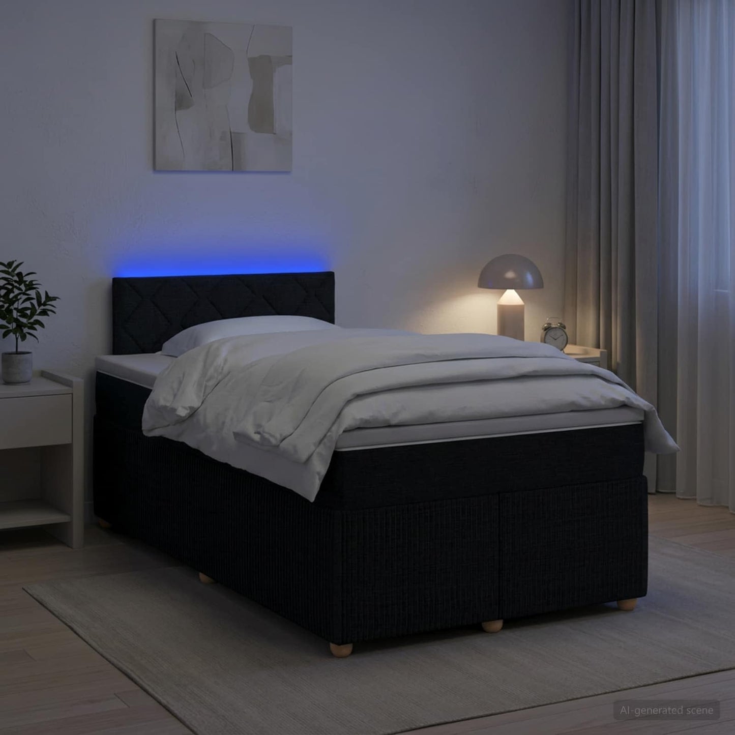 Boxspring ágy matraccal fejtámlával Fekete 120 x 190 cm Szövet