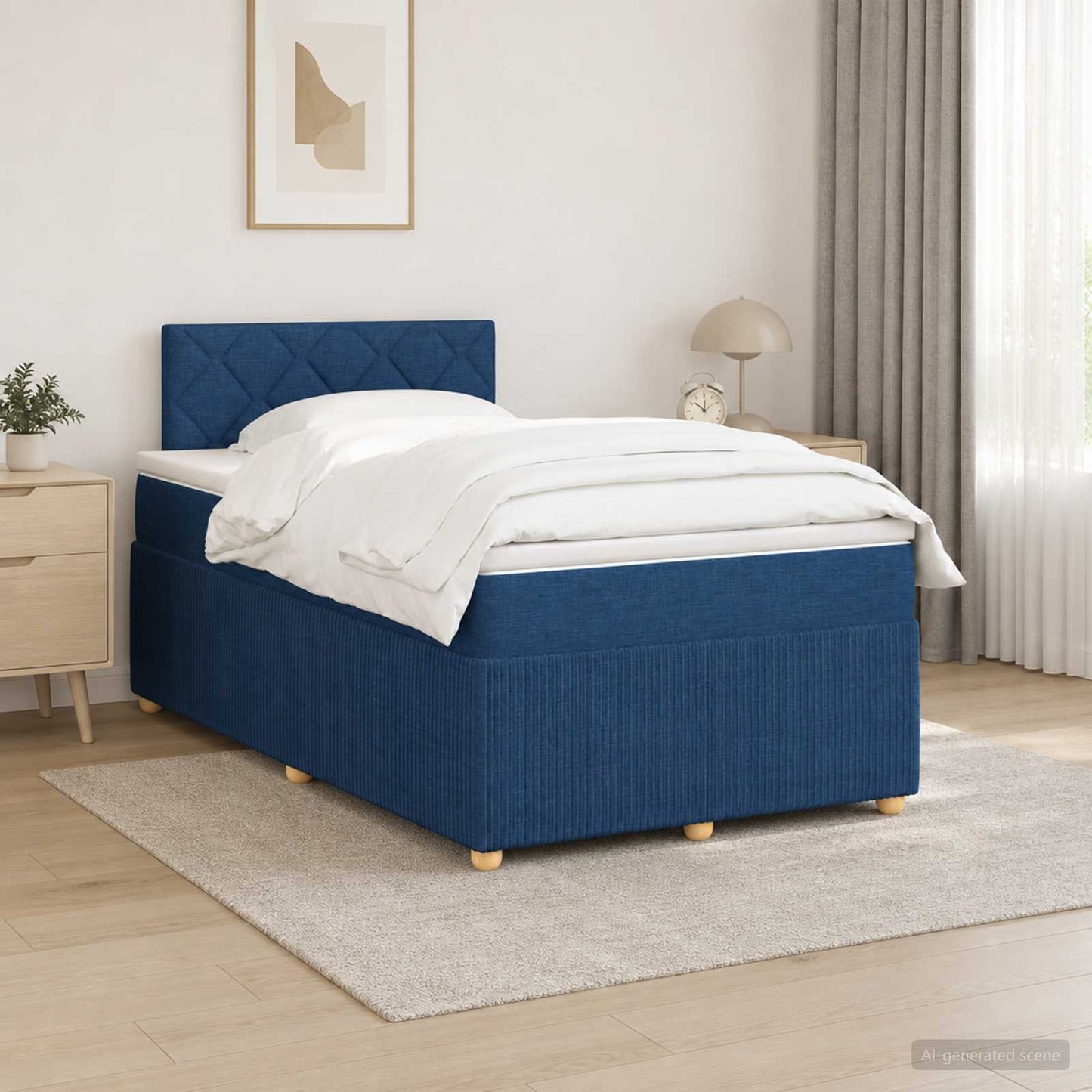 Boxspring ágy matraccal LED szalagokkal Kék 120 x 190 cm Szövet