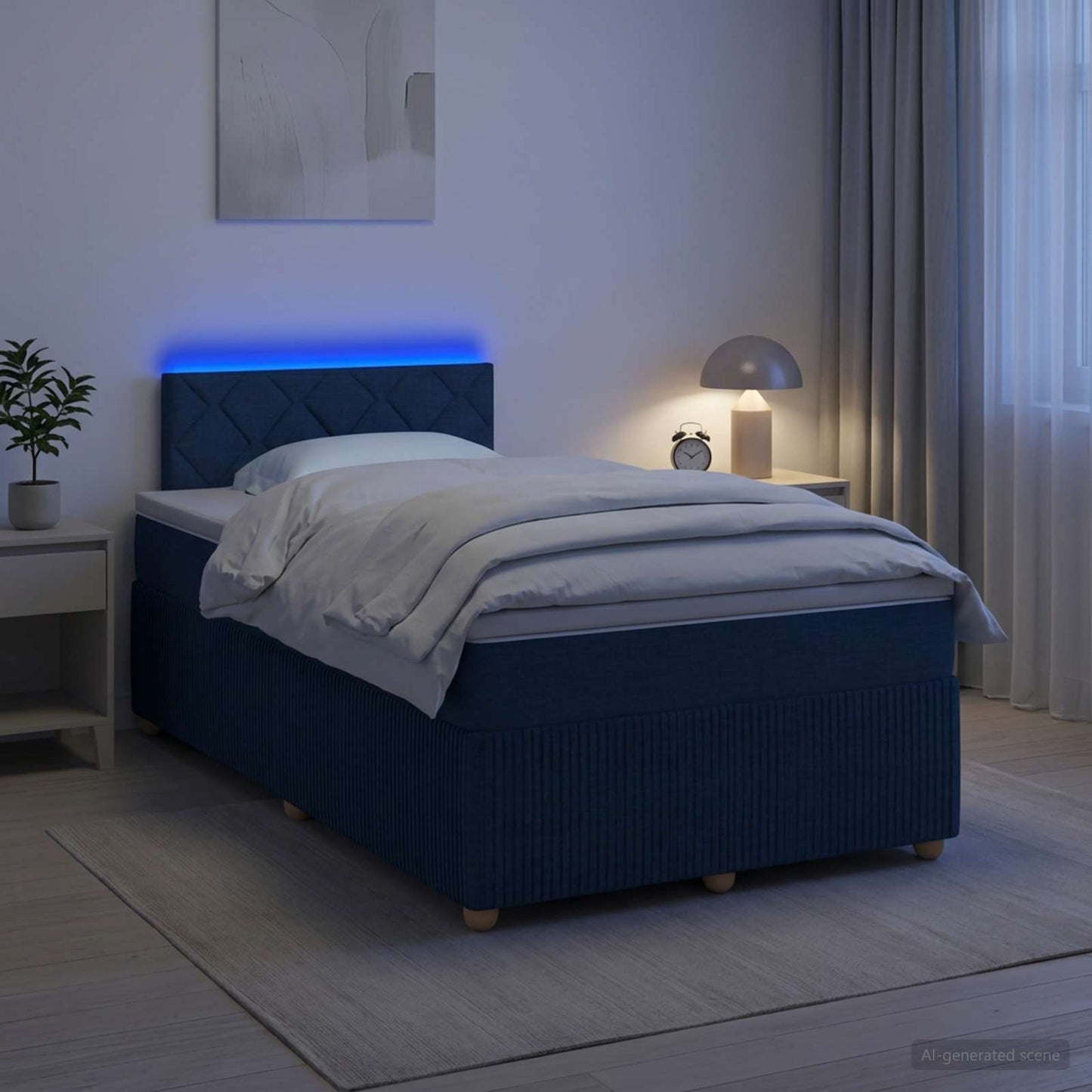 Boxspring ágy matraccal LED szalagokkal Kék 120 x 190 cm Szövet