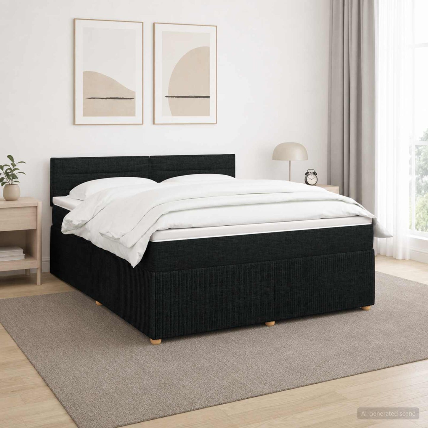 Boxspring ágy matraccal fejtámlával Fekete 140 x 200 cm Szövet