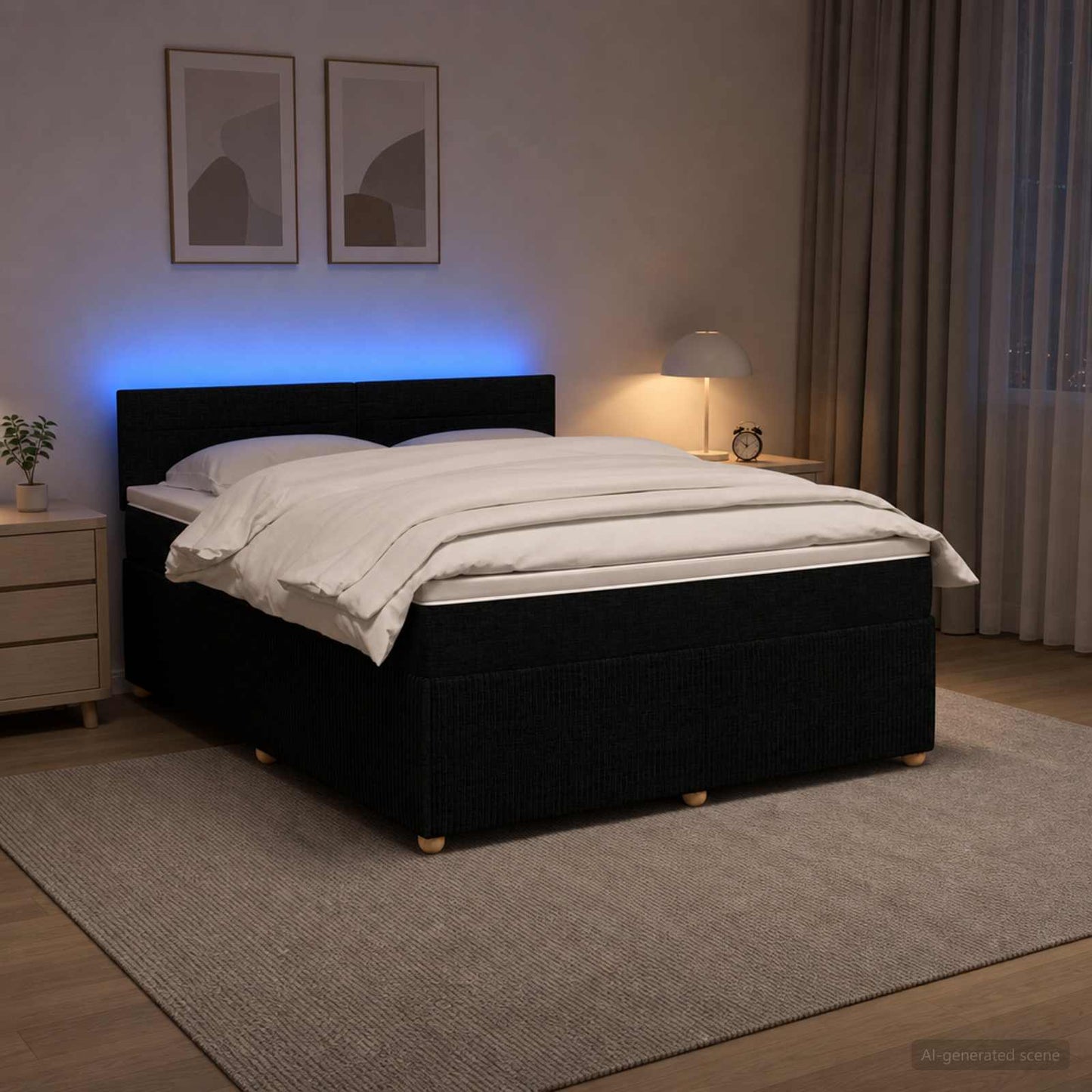 Boxspring ágy matraccal fejtámlával Fekete 140 x 200 cm Szövet