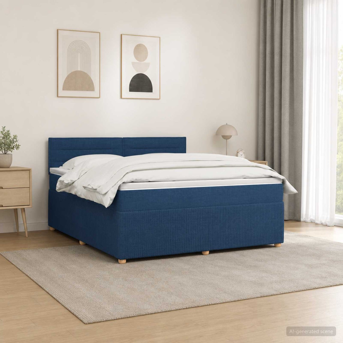Boxspring ágy matraccal LED szalagokkal Kék 180 x 200 cm Szövet