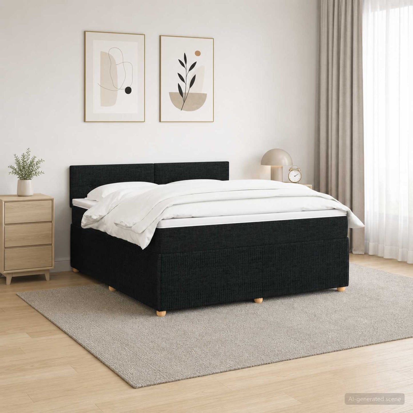 Boxspring ágy matraccal fejtámlával Fekete 140 x 190 cm Szövet