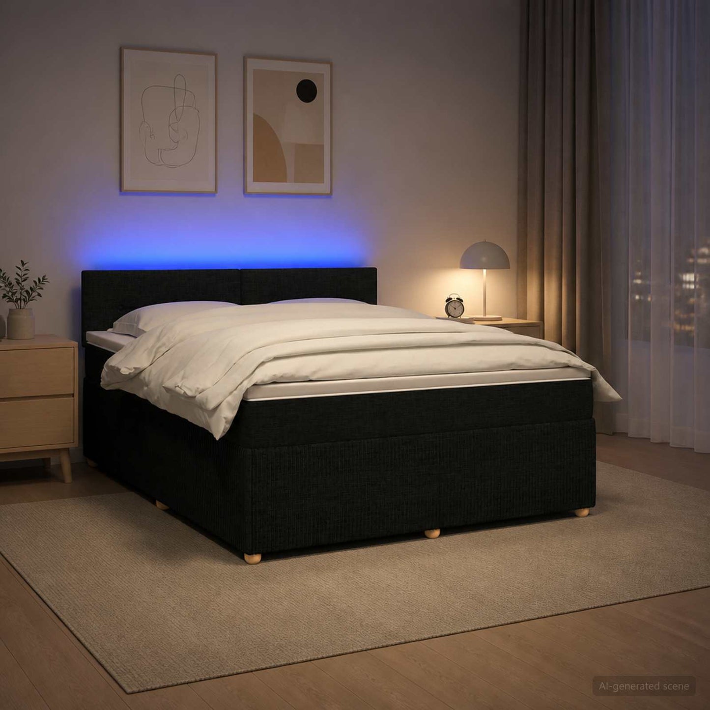Boxspring ágy matraccal fejtámlával Fekete 140 x 190 cm Szövet