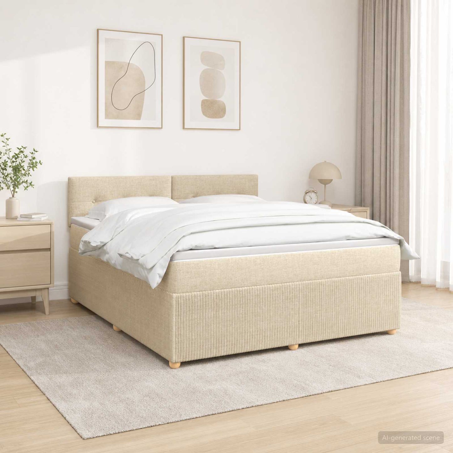 Boxspring ágy matraccal Krémszínű 140 x 190 cm Szövet