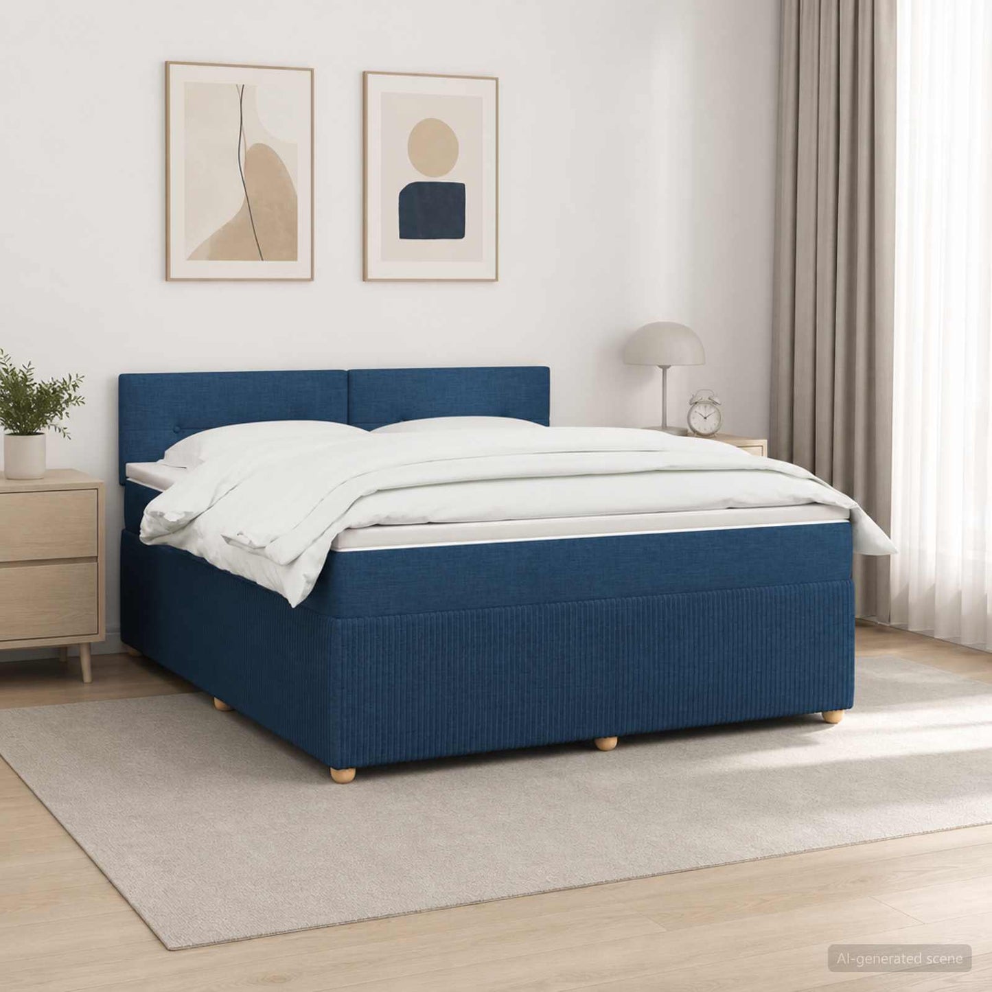 Boxspring ágy matraccal LED szalagokkal Kék 140 x 200 cm Szövet