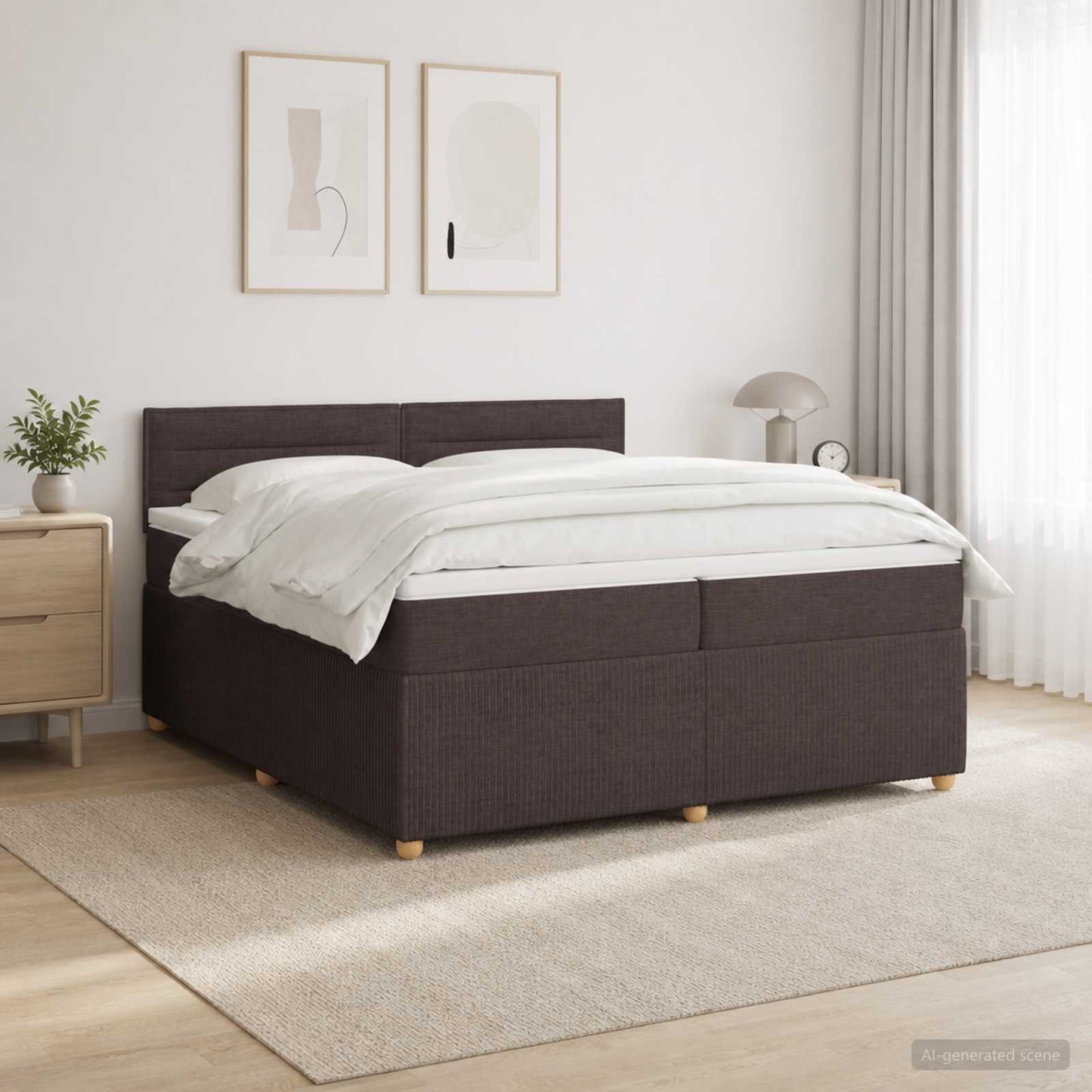 Boxspring ágy matraccal Sötét Barna 200 x 200 cm Szövet