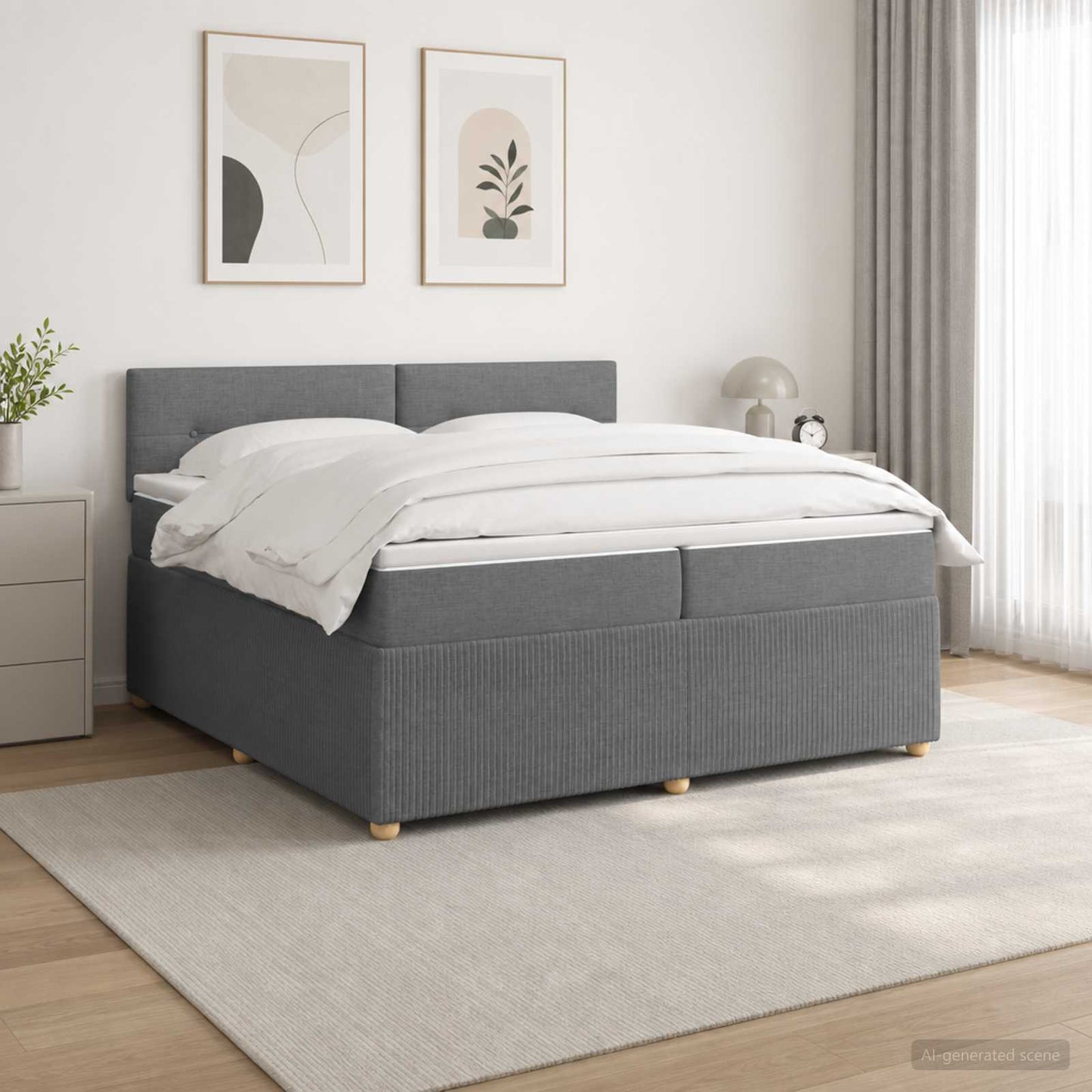 Boxspring ágy matraccal Sötétszürke 200 x 200 cm Szövet