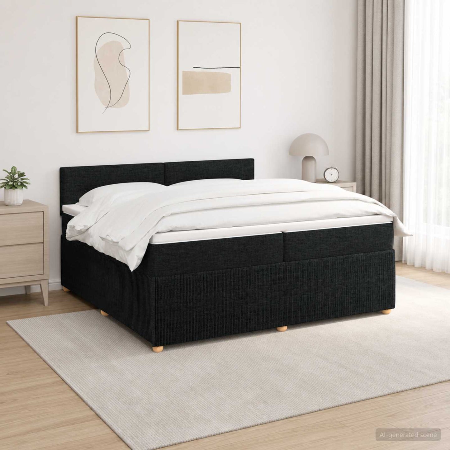 Boxspring ágy matraccal fejtámlával Fekete 200 x 200 cm Szövet