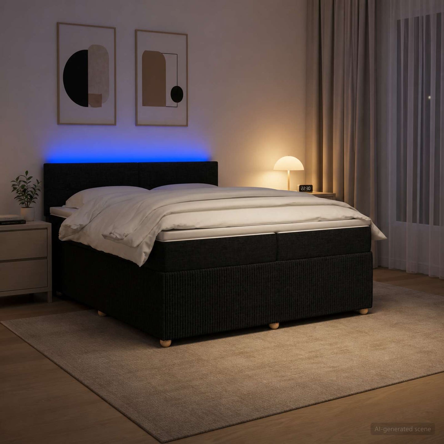 Boxspring ágy matraccal fejtámlával Fekete 200 x 200 cm Szövet
