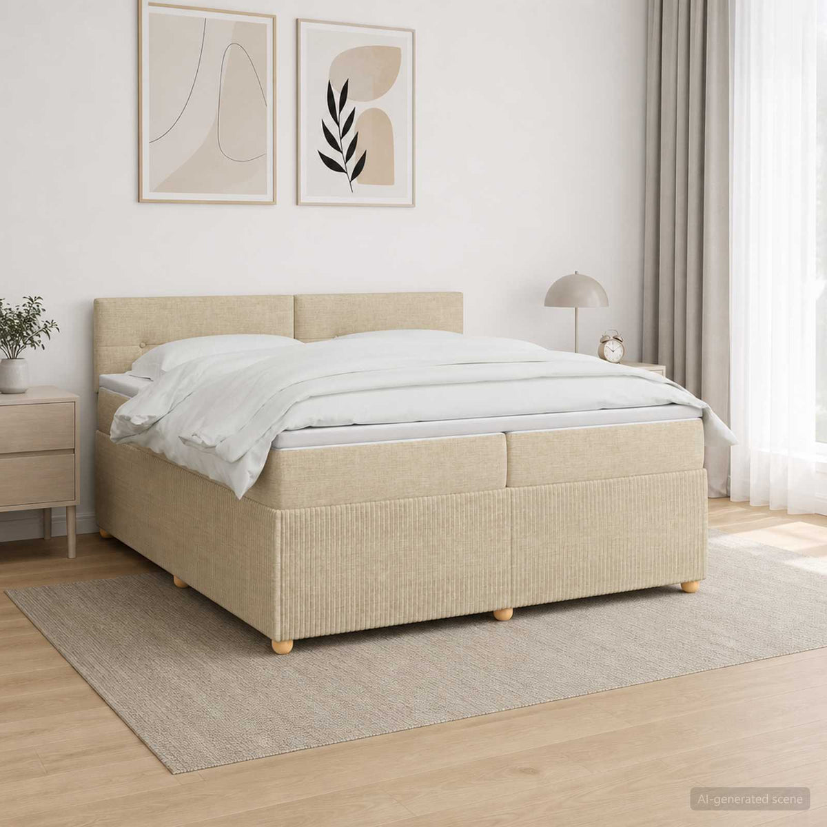 Boxspring ágy matraccal Krémszínű 200 x 200 cm Szövet