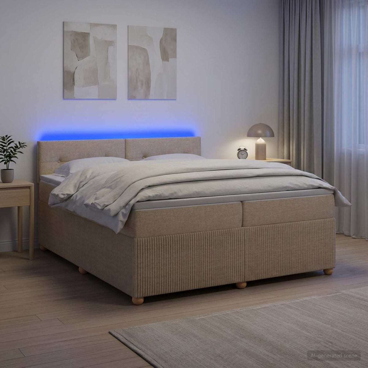 Boxspring ágy matraccal Krémszínű 200 x 200 cm Szövet