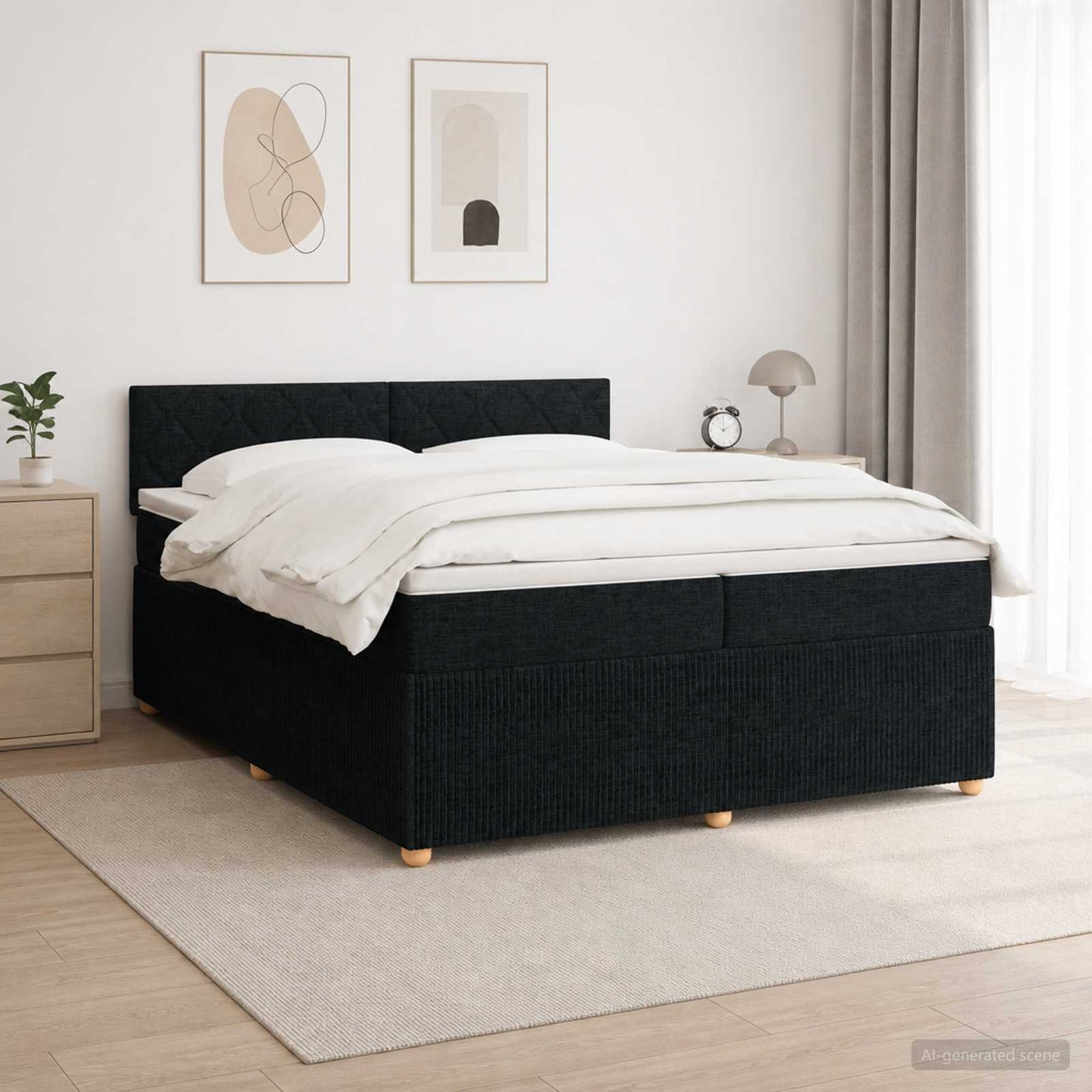 Boxspring ágy matraccal fejtámlával Fekete 200 x 200 cm Szövet