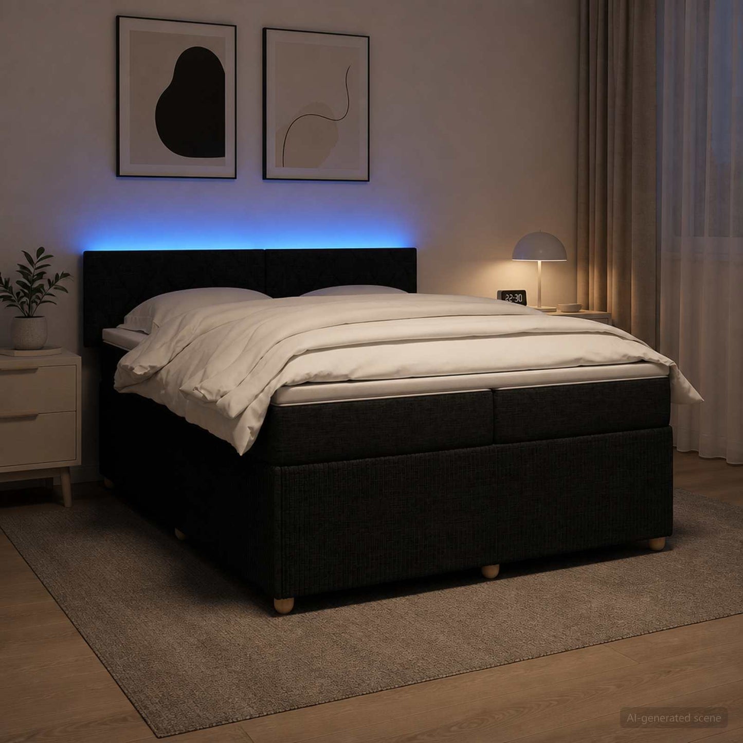 Boxspring ágy matraccal fejtámlával Fekete 200 x 200 cm Szövet