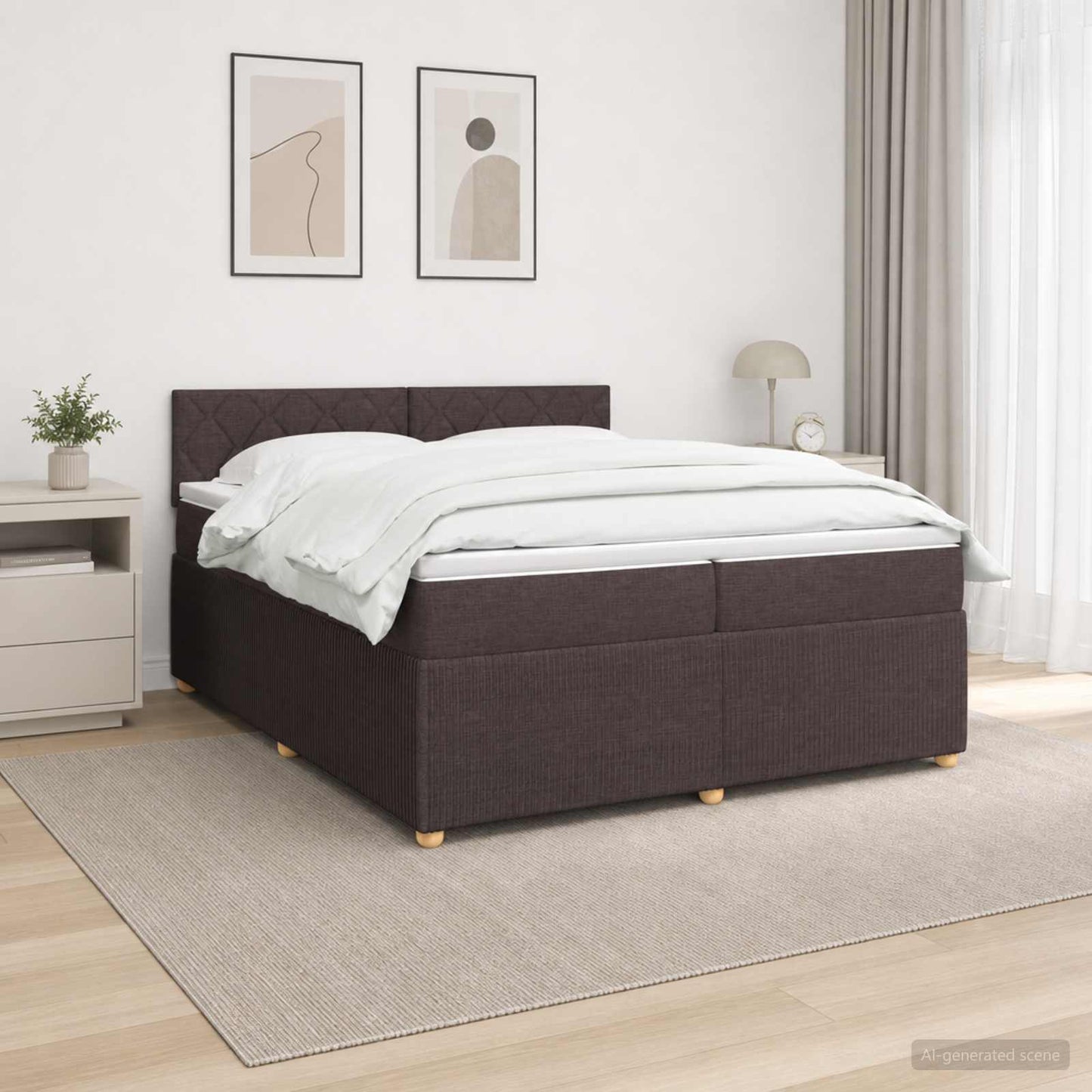 Boxspring ágy matraccal Sötét Barna 200 x 200 cm Szövet