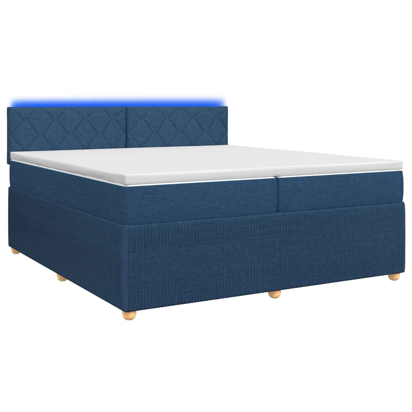Boxspring ágy matraccal LED szalagokkal Kék 200 x 200 cm Szövet