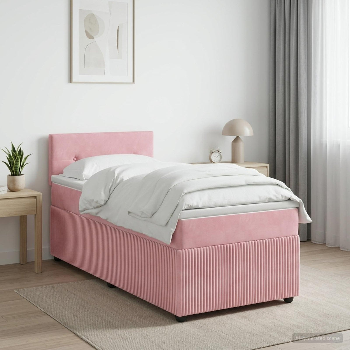 Boxspring ágy matraccal Rózsaszín 90 x 190 cm Bársony