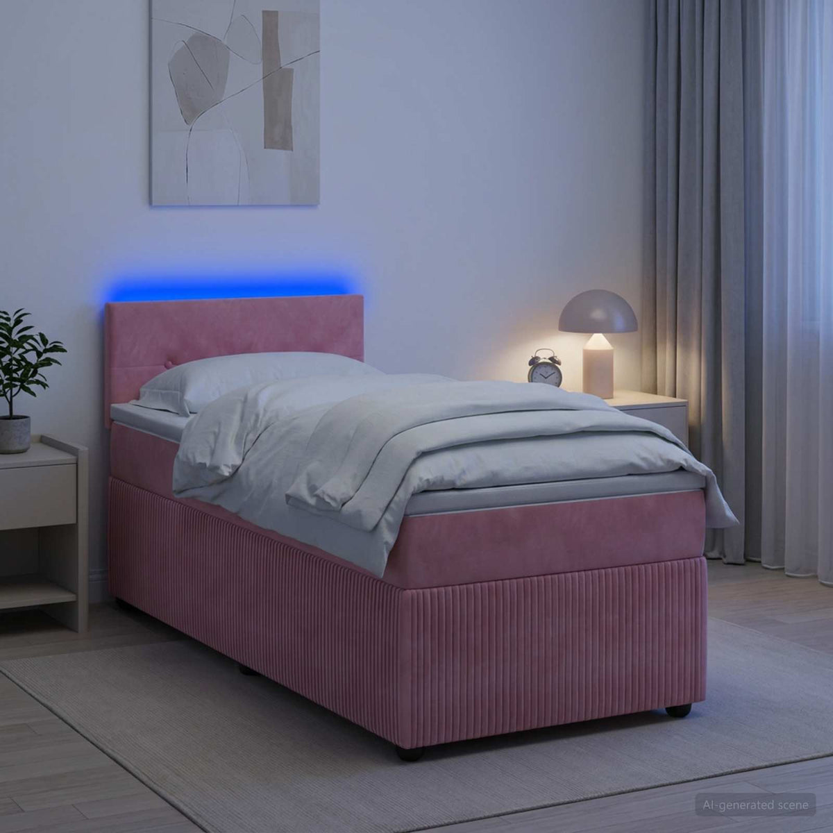 Boxspring ágy matraccal Rózsaszín 90 x 190 cm Bársony