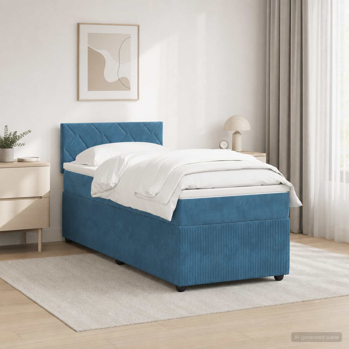 Boxspring ágy matraccal LED szalagokkal Kék 90 x 190 cm Bársony