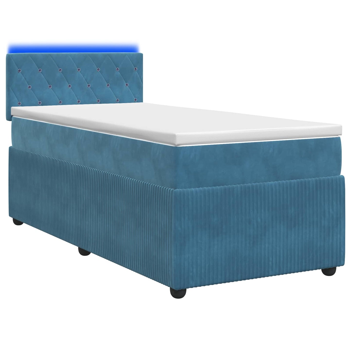 Boxspring ágy matraccal LED szalagokkal Kék 90 x 190 cm Bársony