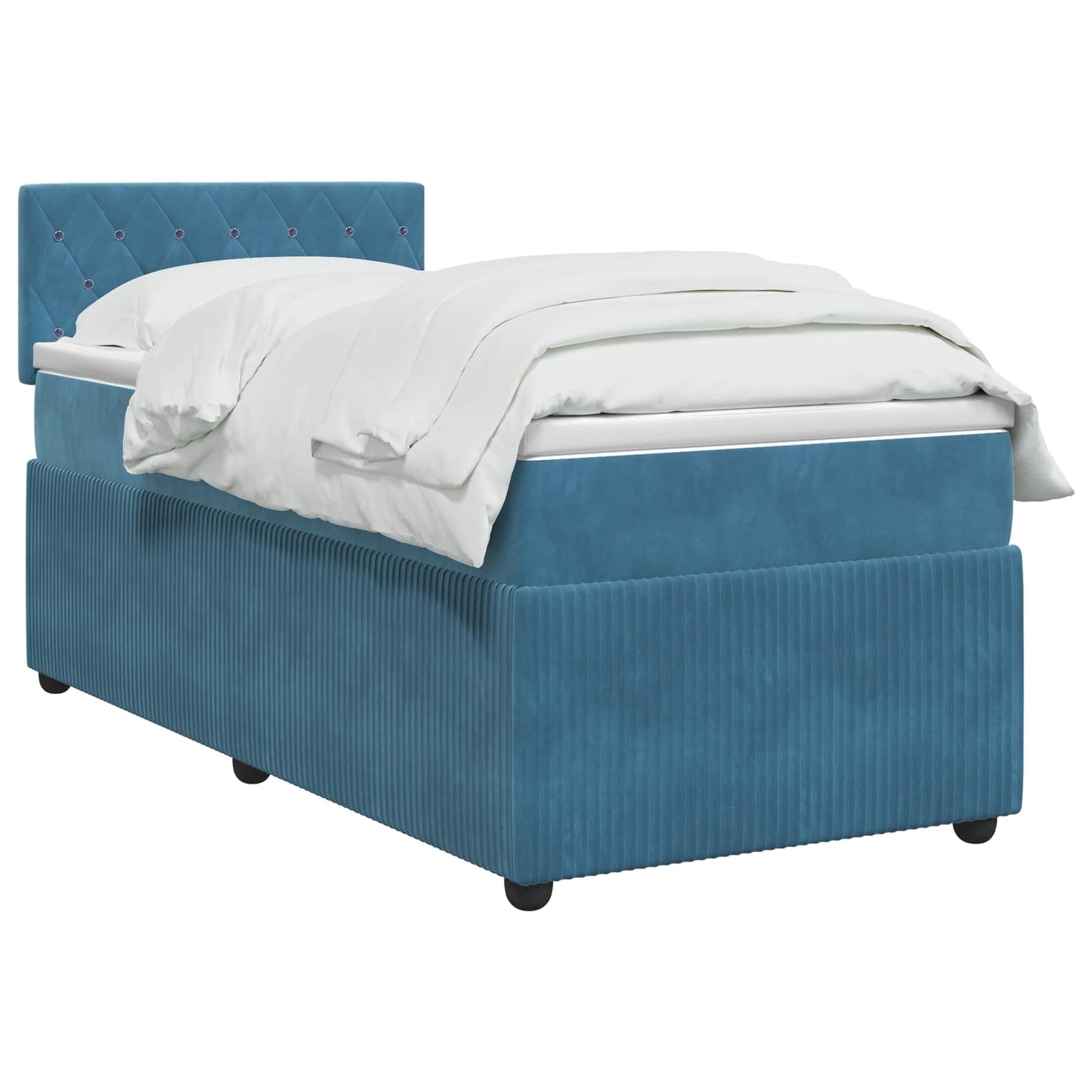 Boxspring ágy matraccal LED szalagokkal Kék 90 x 190 cm Bársony