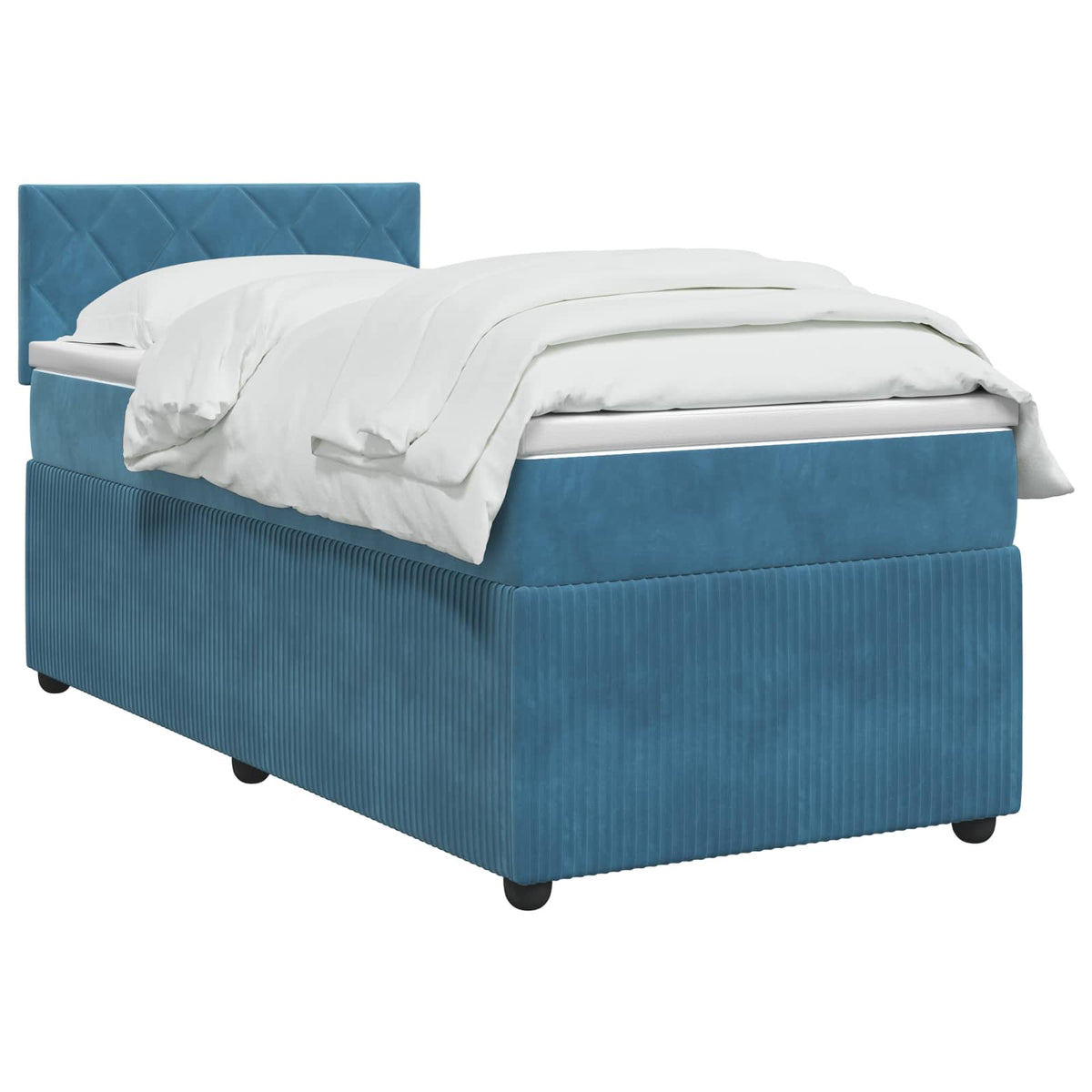 Boxspring ágy matraccal LED szalagokkal Kék 90 x 190 cm Bársony