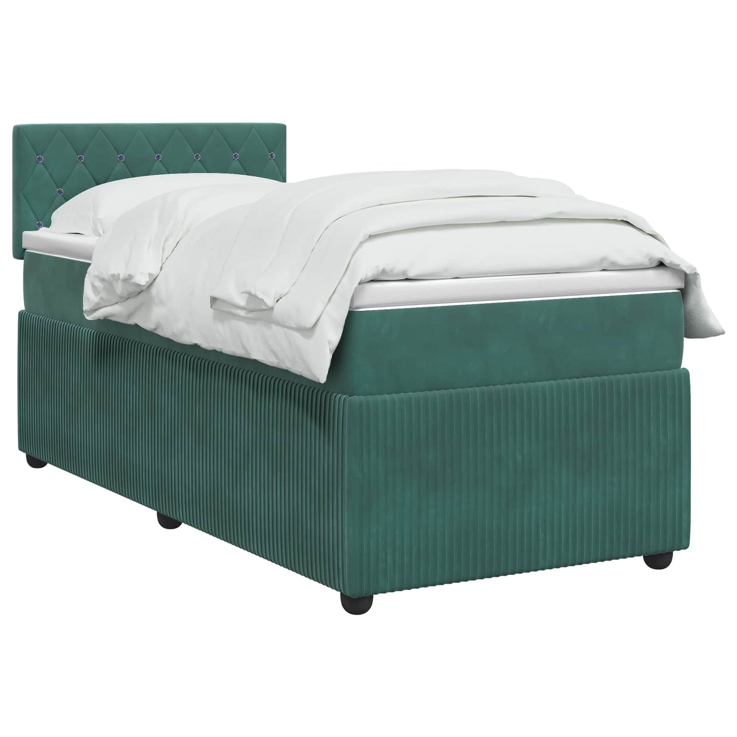 Boxspring ágy matraccal Sötétzöld 90 x 200 cm Bársony