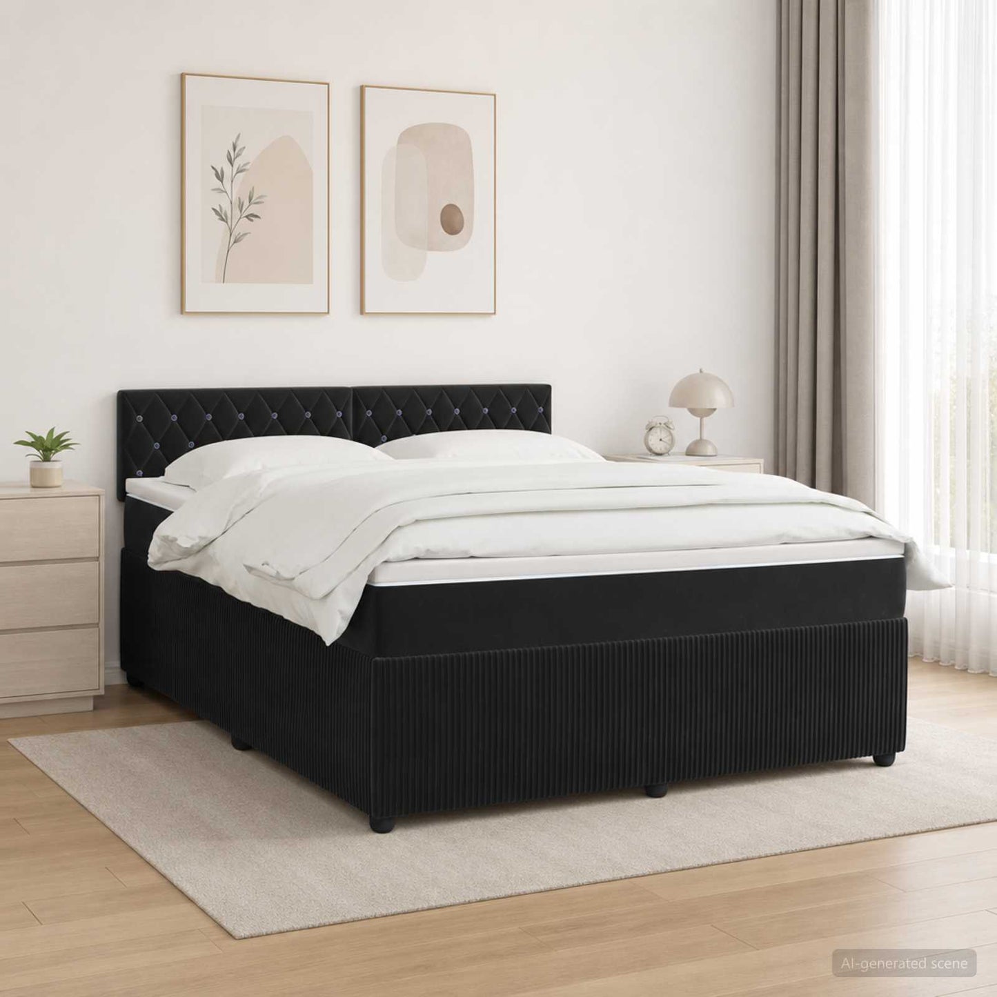 Boxspring ágy matraccal fejtámlával Fekete 140 x 200 cm Bársony