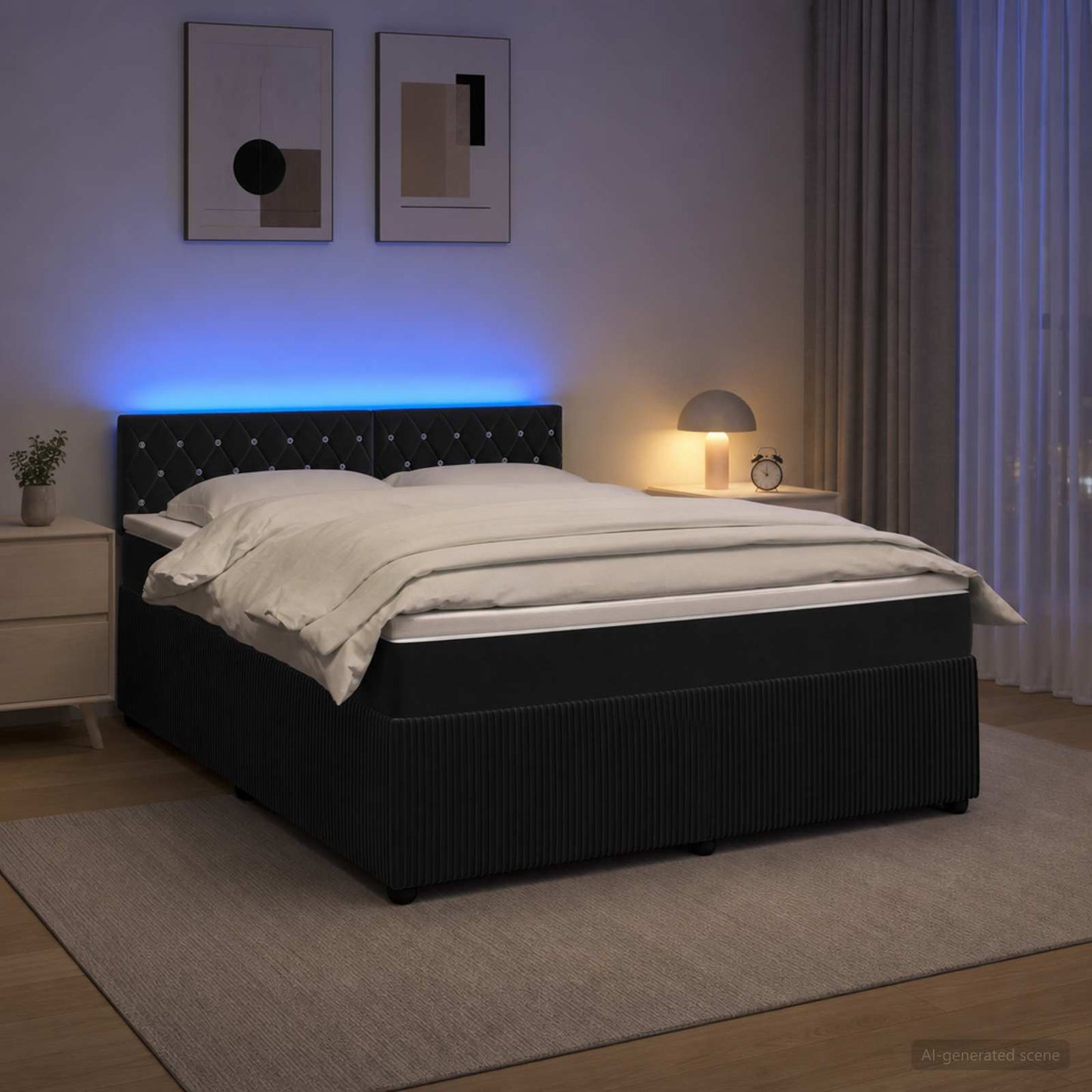 Boxspring ágy matraccal fejtámlával Fekete 180 x 200 cm Bársony