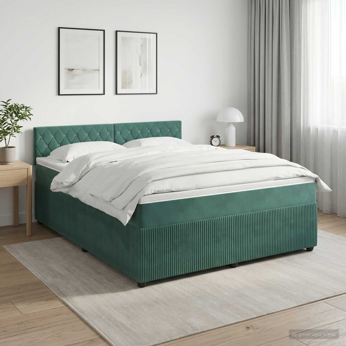 Boxspring ágy matraccal Sötétzöld 140 x 190 cm Bársony