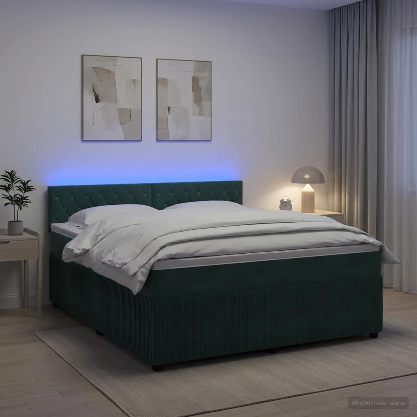 Boxspring ágy matraccal Sötétzöld 140 x 190 cm Bársony