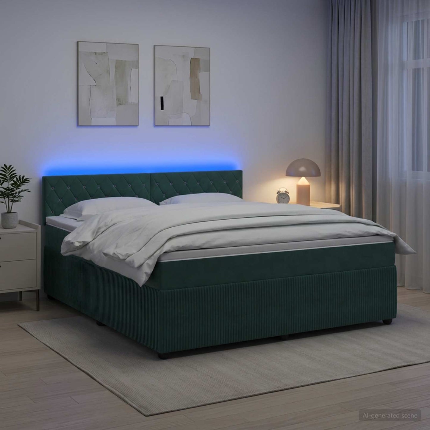 Boxspring ágy matraccal Sötétzöld 140 x 190 cm Bársony