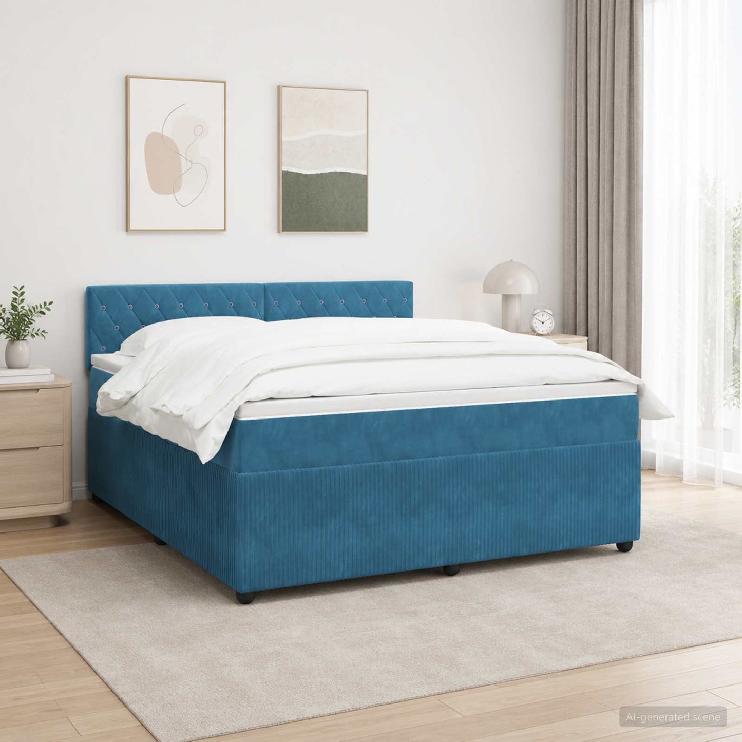 Boxspring ágy matraccal fejtámlával Kék 140 x 190 cm Bársony
