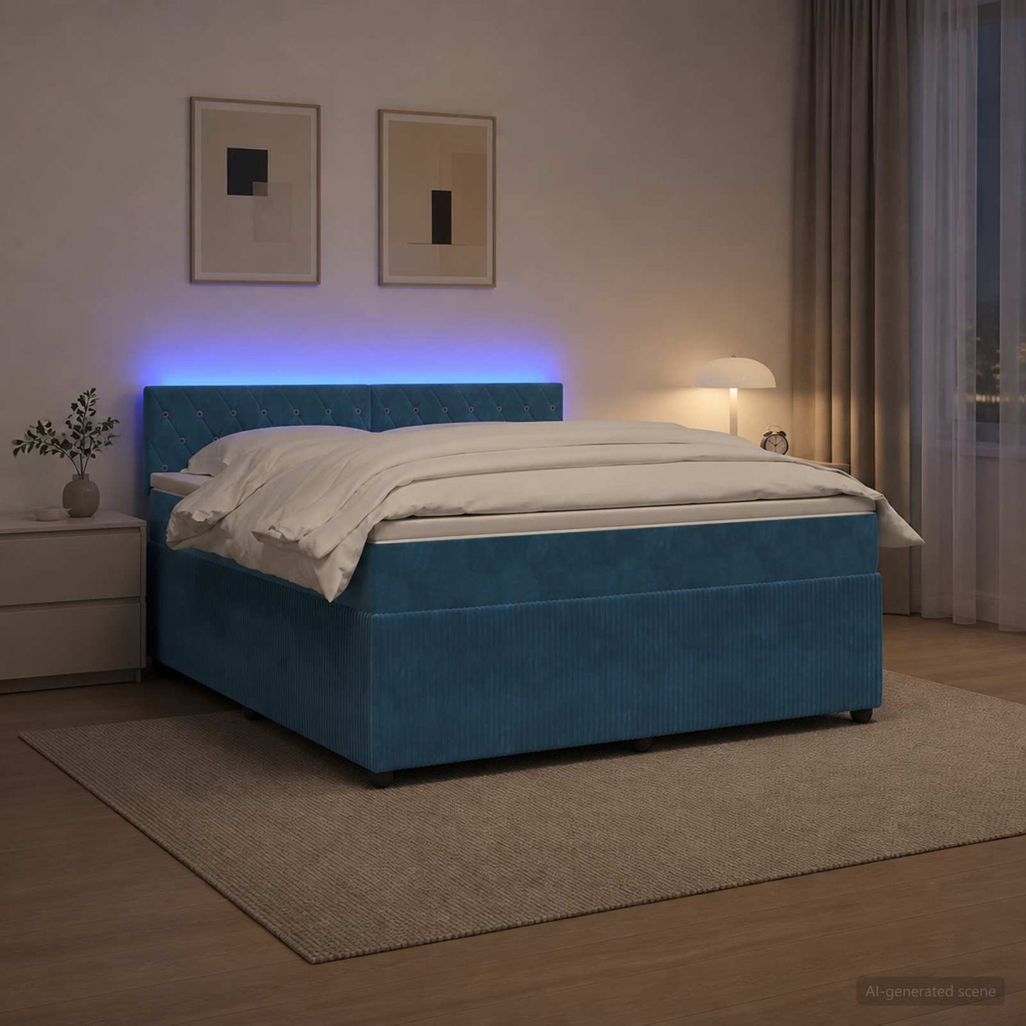 Boxspring ágy matraccal fejtámlával Kék 140 x 190 cm Bársony