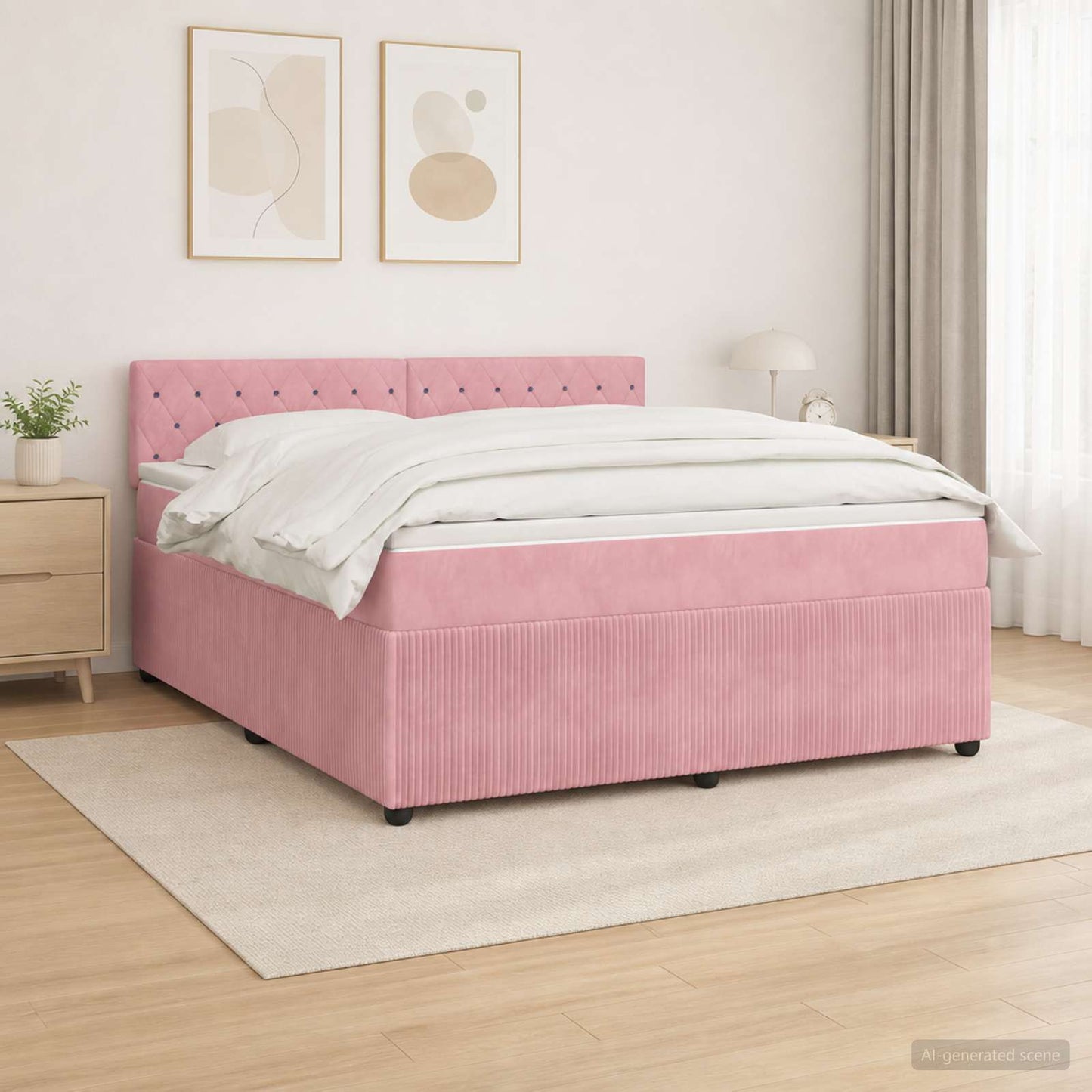 Boxspring ágy matraccal Rózsaszín 140 x 190 cm Bársony