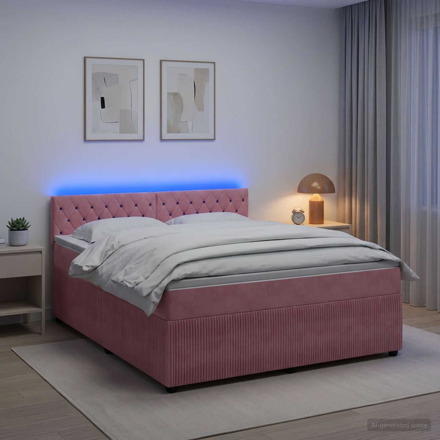 Boxspring ágy matraccal Rózsaszín 140 x 190 cm Bársony