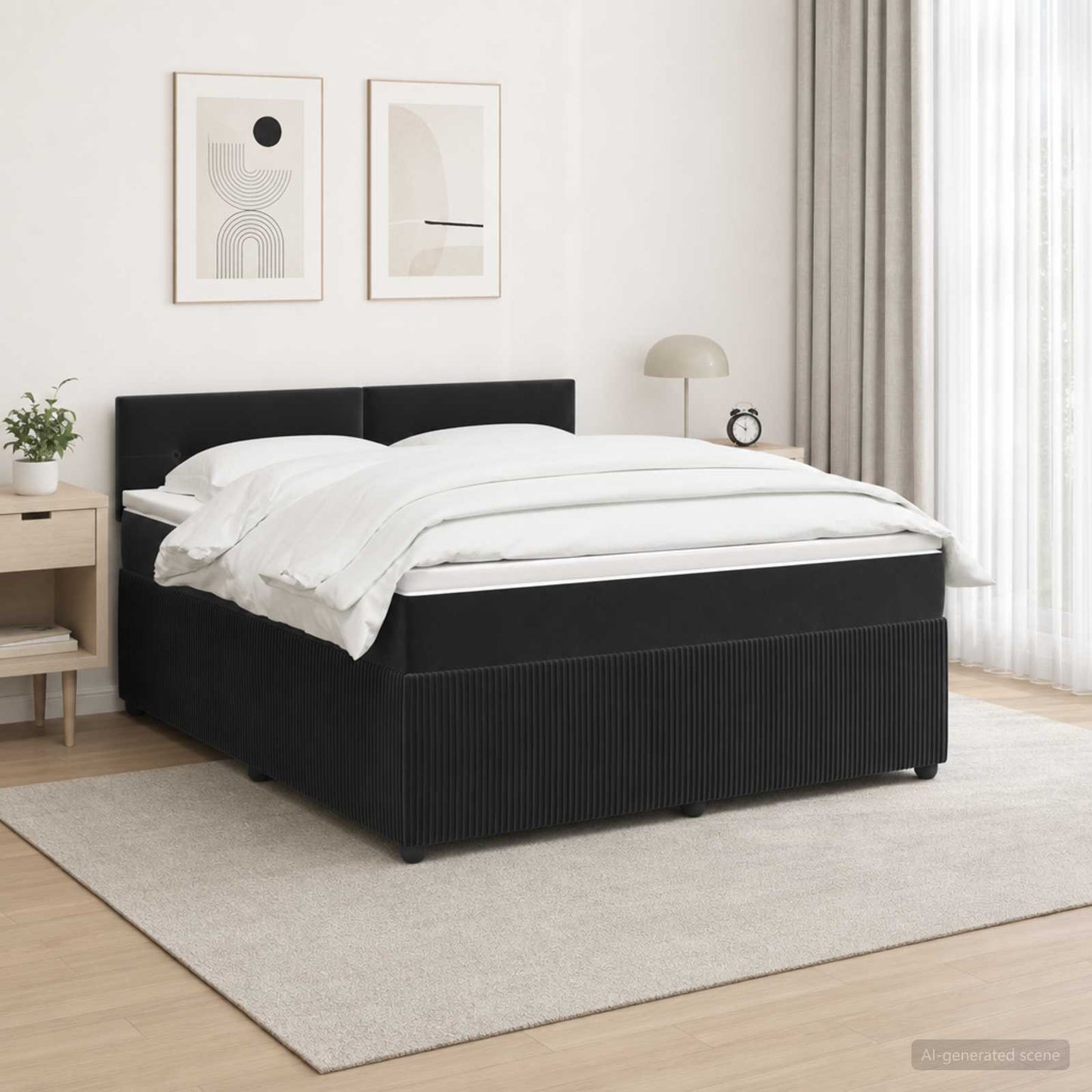 Boxspring ágy matraccal fejtámlával Fekete 140 x 190 cm Bársony
