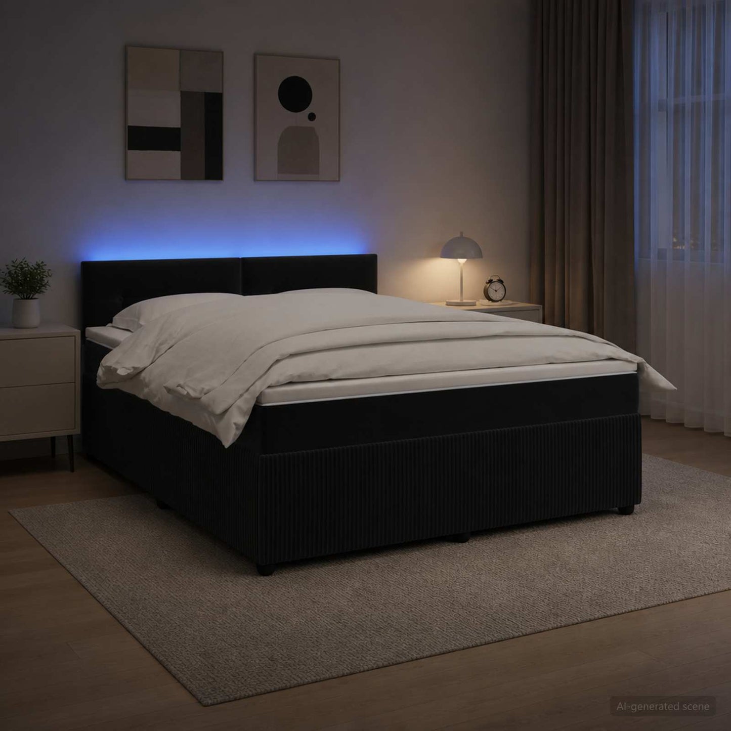 Boxspring ágy matraccal fejtámlával Fekete 160 x 200 cm Bársony