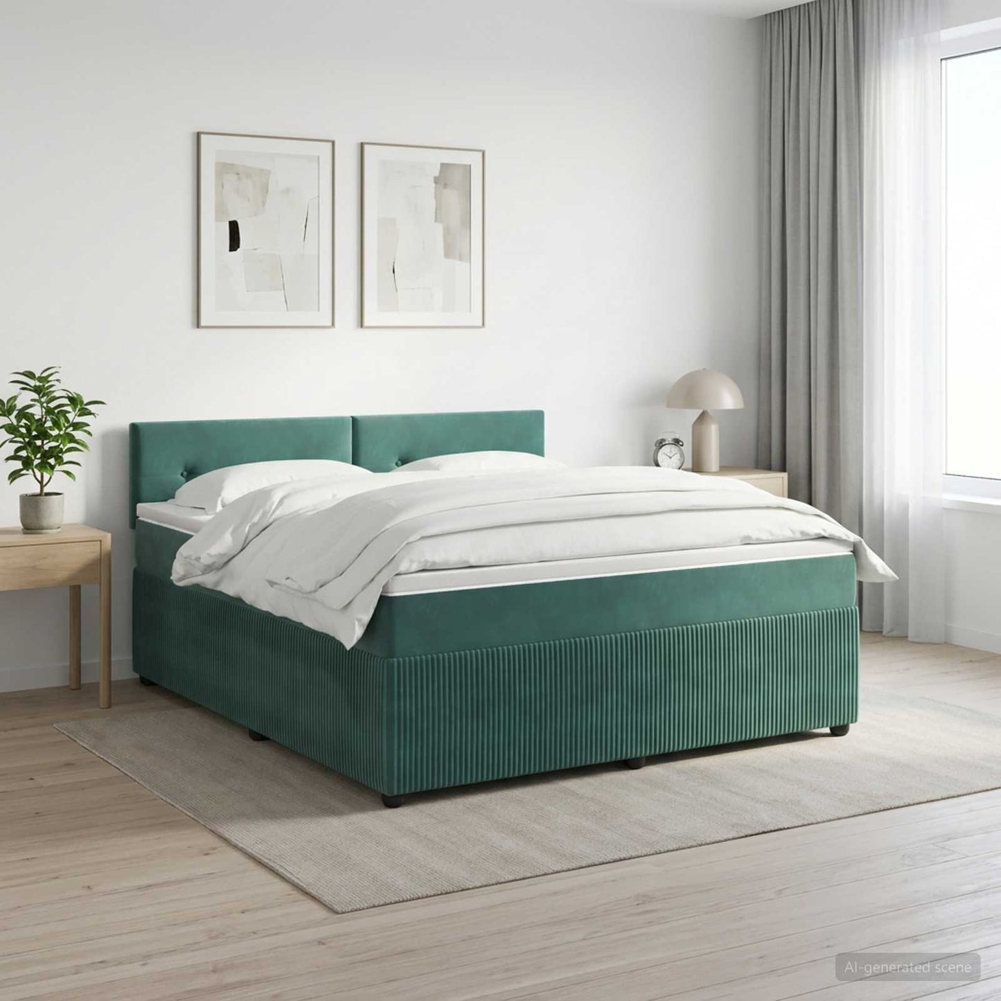 Boxspring ágy matraccal Sötétzöld 160 x 200 cm Bársony