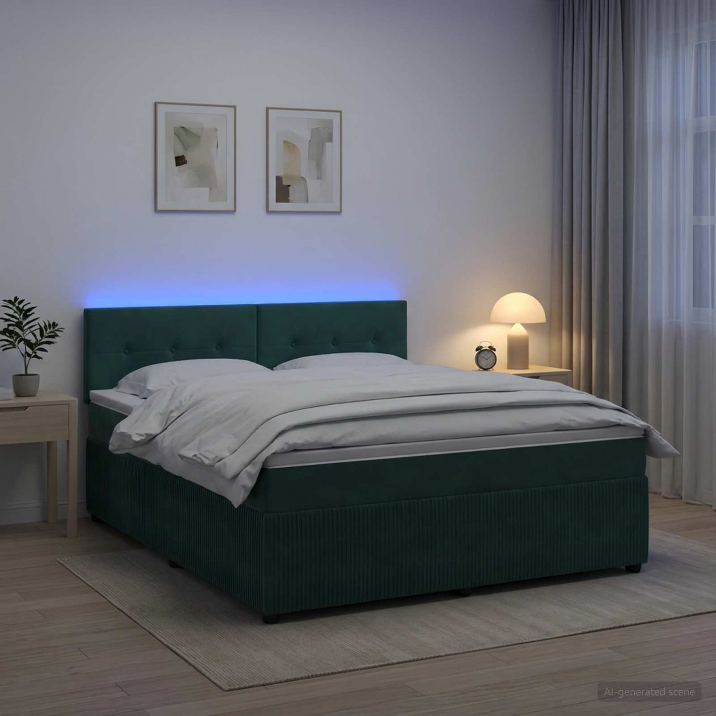 Boxspring ágy matraccal Sötétzöld 140 x 190 cm Bársony