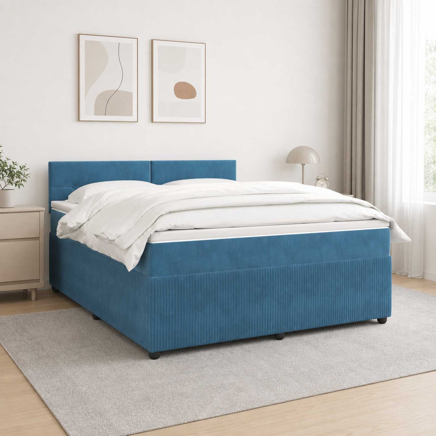 Boxspring ágy matraccal fejtámlával Kék 140 x 190 cm Bársony