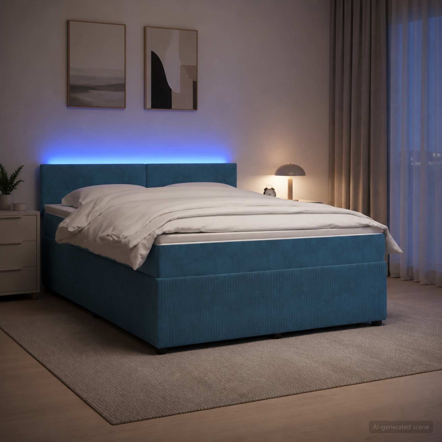 Boxspring ágy matraccal fejtámlával Kék 140 x 190 cm Bársony