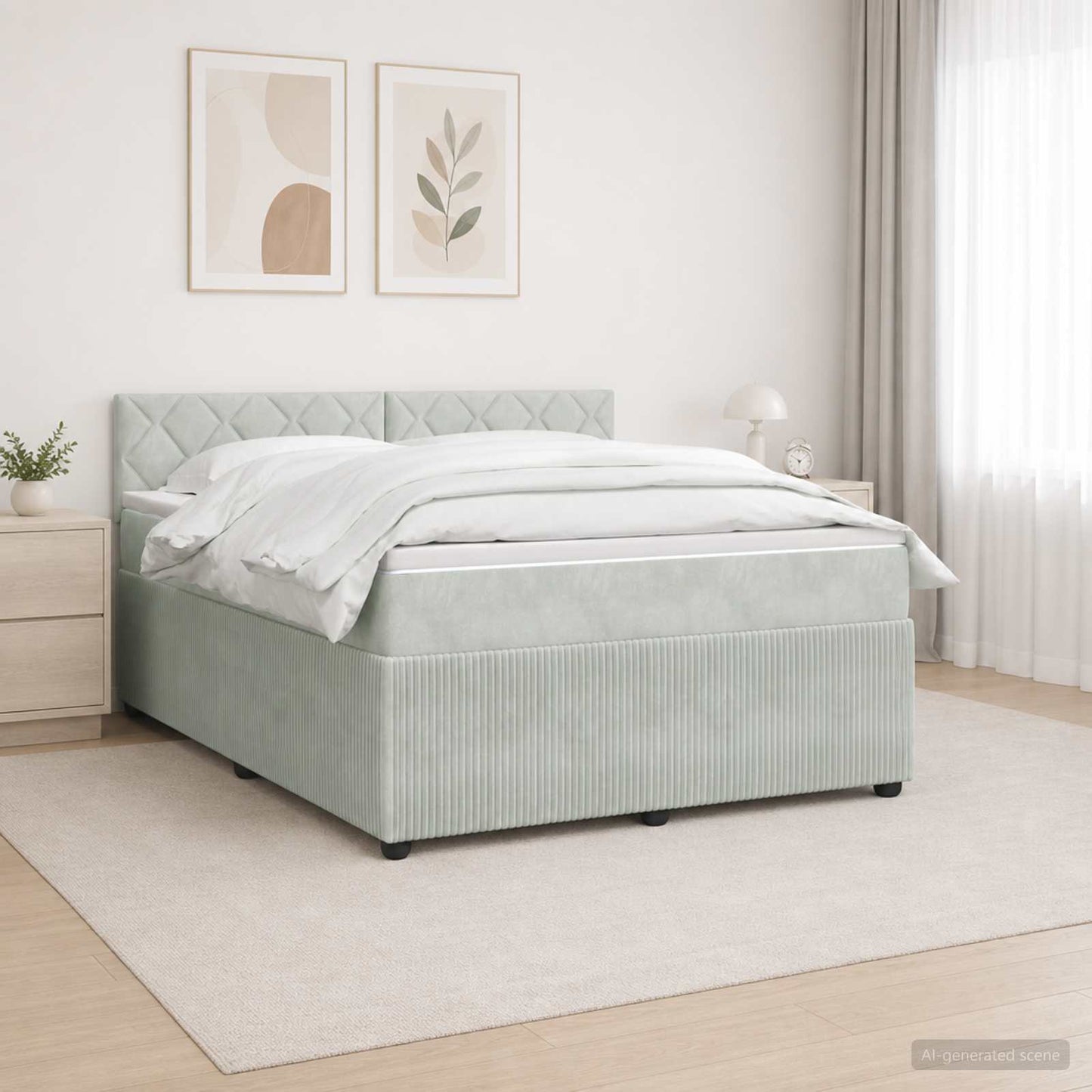 Boxspring ágy matraccal Világosszürke 180 x 200 cm Bársony