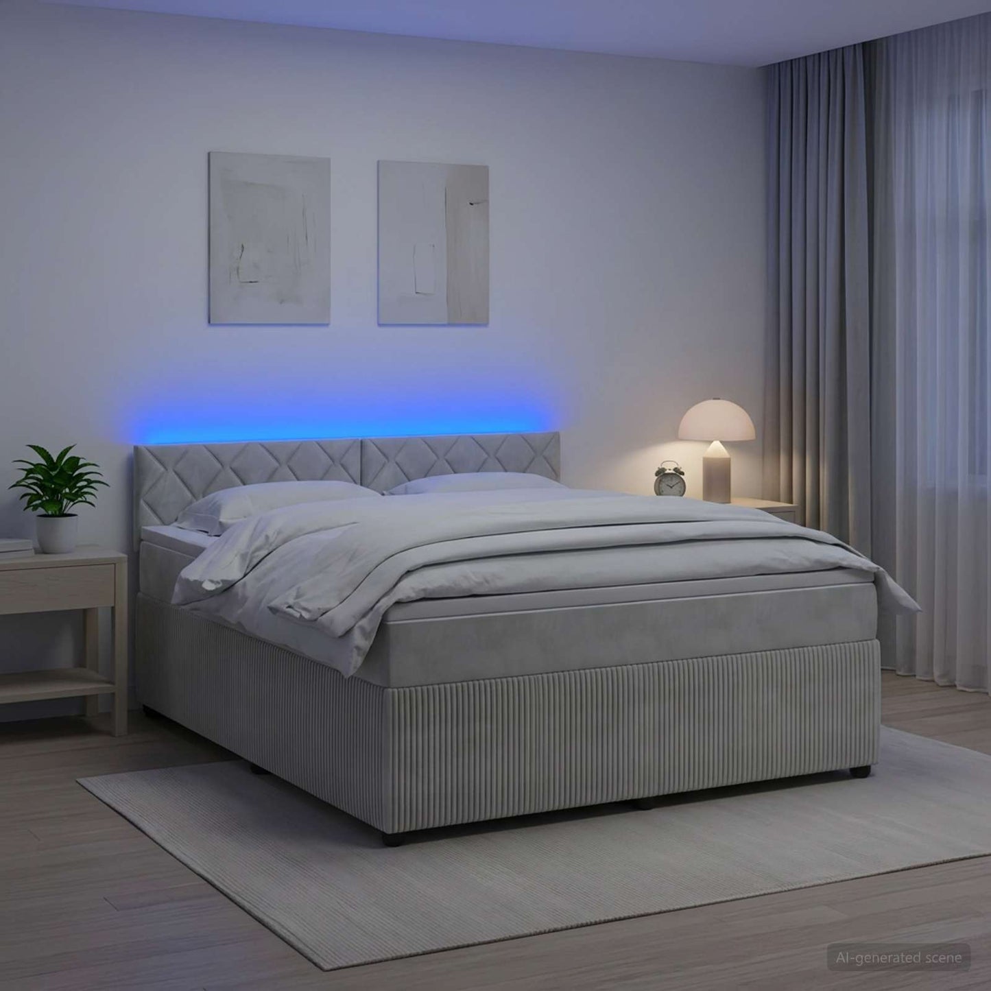 Boxspring ágy matraccal Világosszürke 180 x 200 cm Bársony