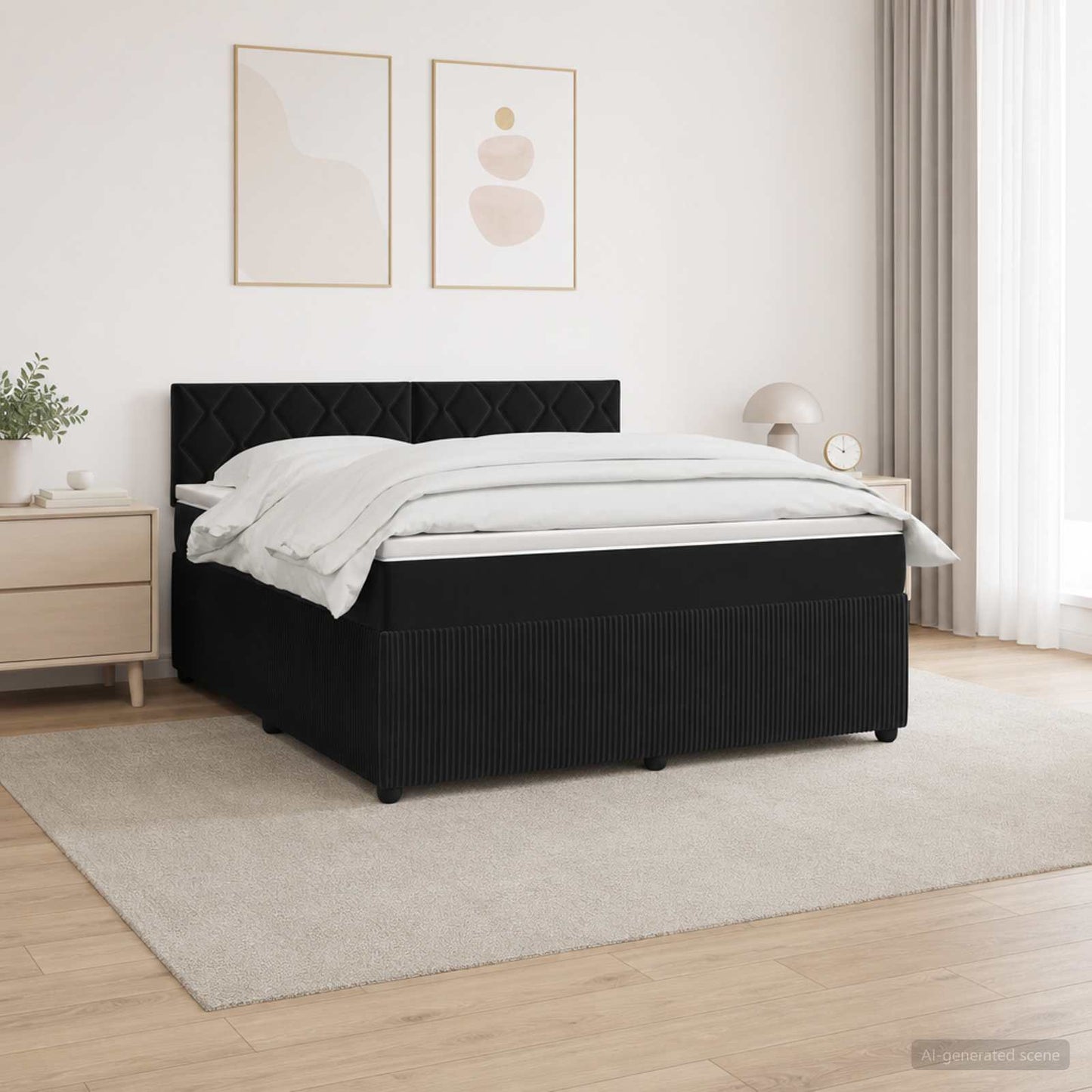 Boxspring ágy matraccal fejtámlával Fekete 180 x 200 cm Bársony